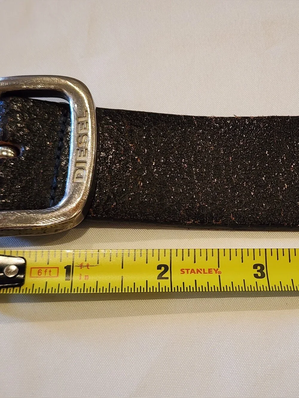 Diesel Black Leather Belt with Brushed Silver Square Buckle
